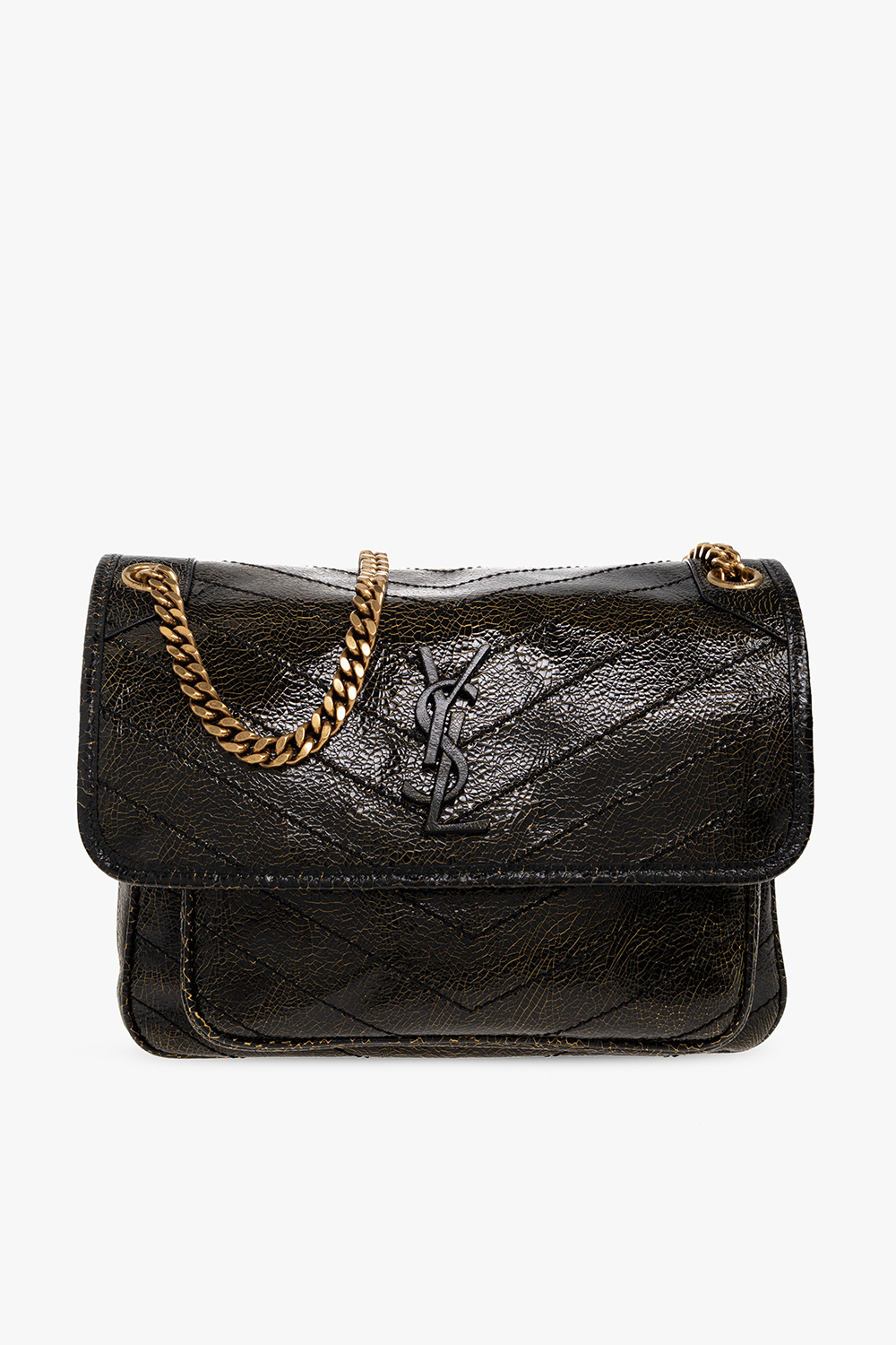 Saint Laurent Logo Plaque Shoulder Bag Quilted Black in Leather with  Gold-tone - US