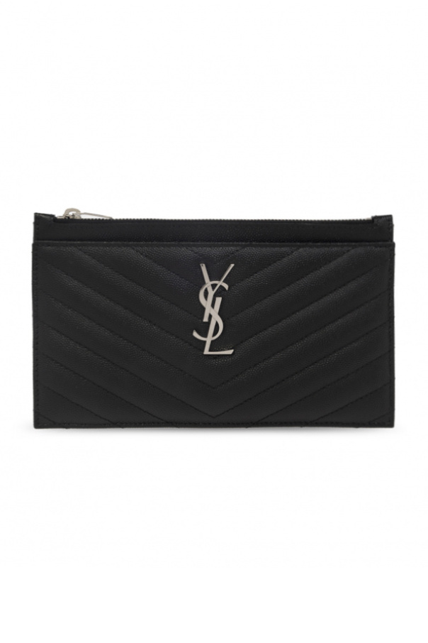 SAINT LAURENT Quilted textured-leather pouch