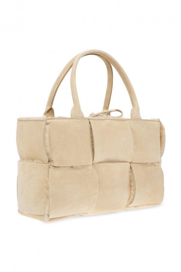 Beige Intrecciato leather-trim canvas tote bag, Bottega Veneta