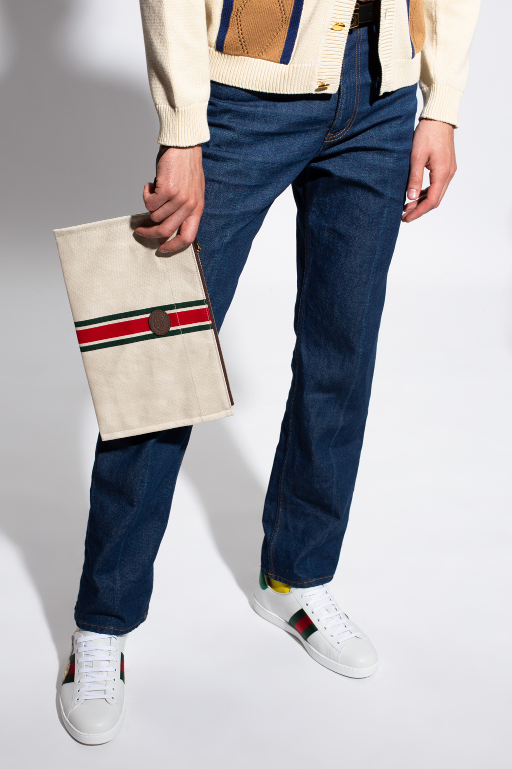 gucci driving Pouch with Web stripe