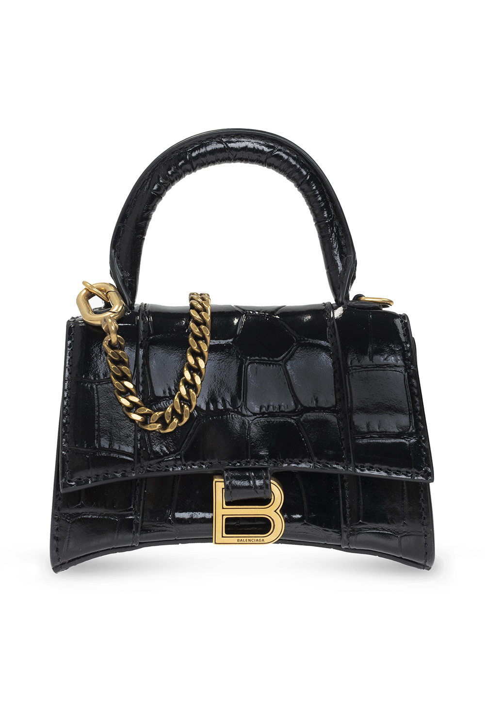 Balenciaga Hourglass Mini Leather Crossbody Bag in Black