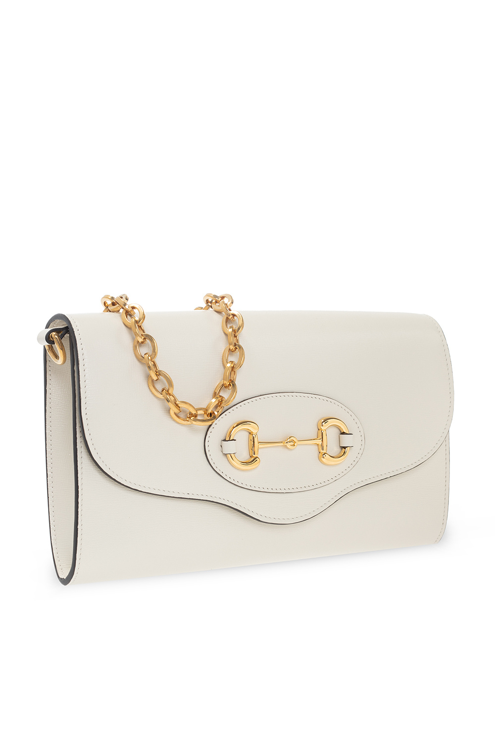 Gucci Horsebit 1955 White Calfskin and Gold Hardware Shoulder bag