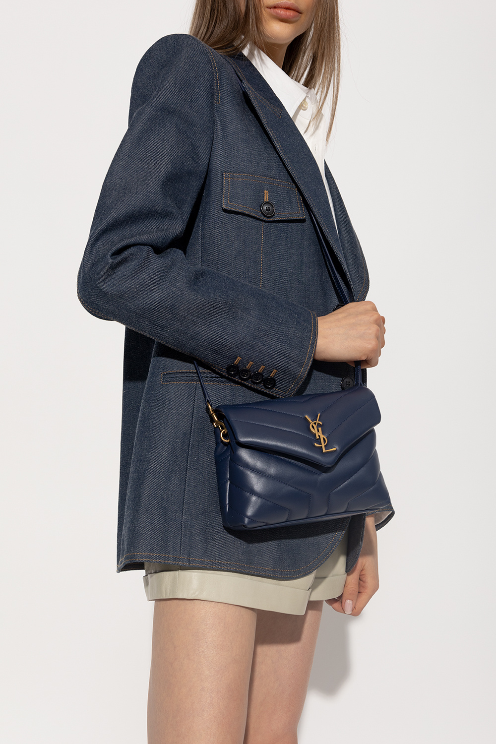 Saint Laurent Blue Toy Loulou Shoulder Bag ($1,235) ❤ liked on