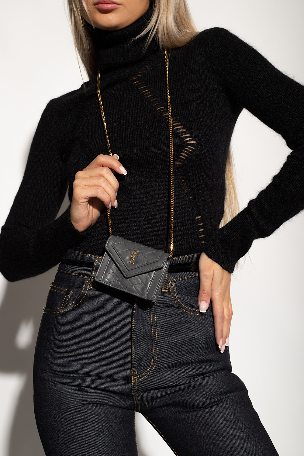 Saint Laurent Mini Gaby Quilted Black Leather Shoulder Bag New