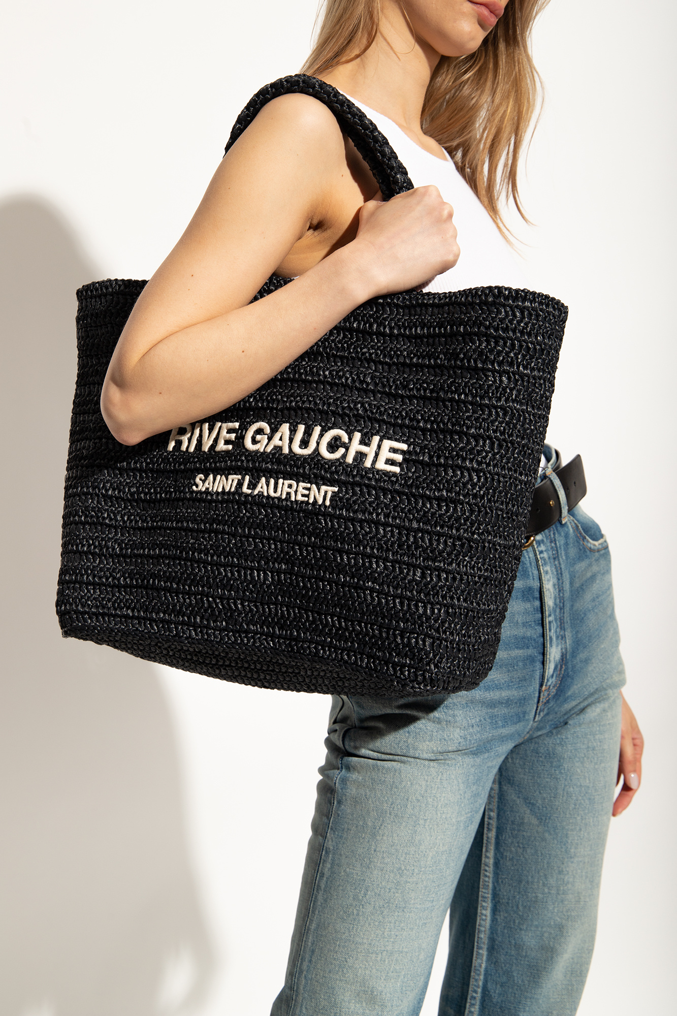 Saint Laurent Rive Gauche Black Canvas Tote Bag (Pre-Owned)