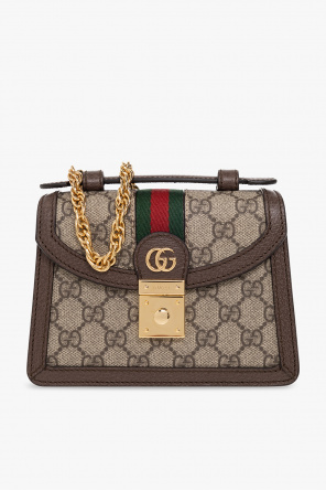 Gucci Padlock small model handbag in brown monogram canvas and red leather