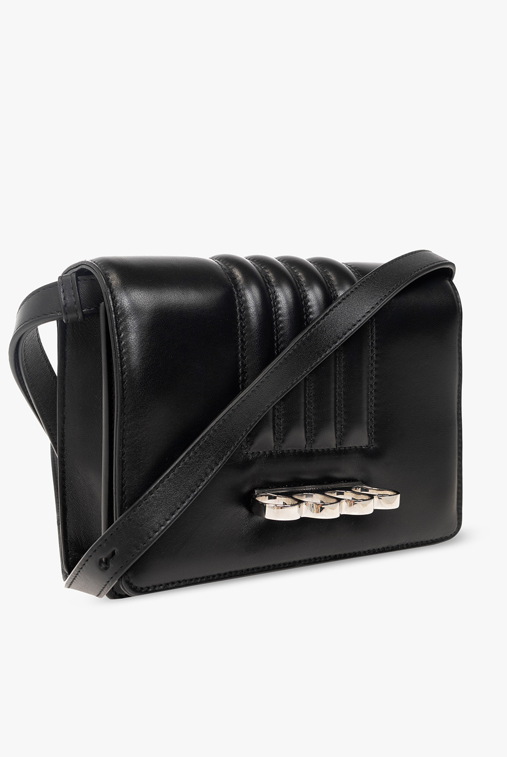 Four Ring Leather Messenger Bag in Black - Alexander Mc Queen