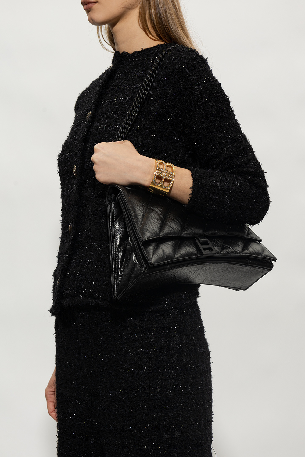 Balenciaga 'Crush Medium' shoulder bag, Women's Black Bags, StclaircomoShops