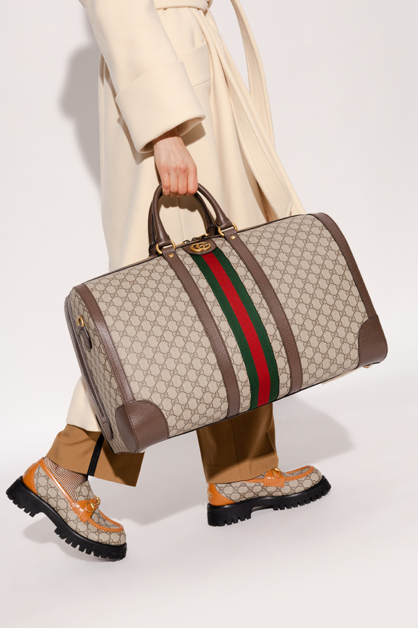 Gucci Savoy large duffle bag in beige and blue GG Supreme