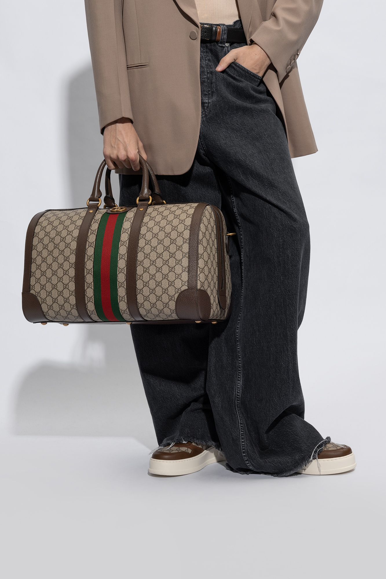 Gucci Savoy large duffle bag in beige and ebony Supreme