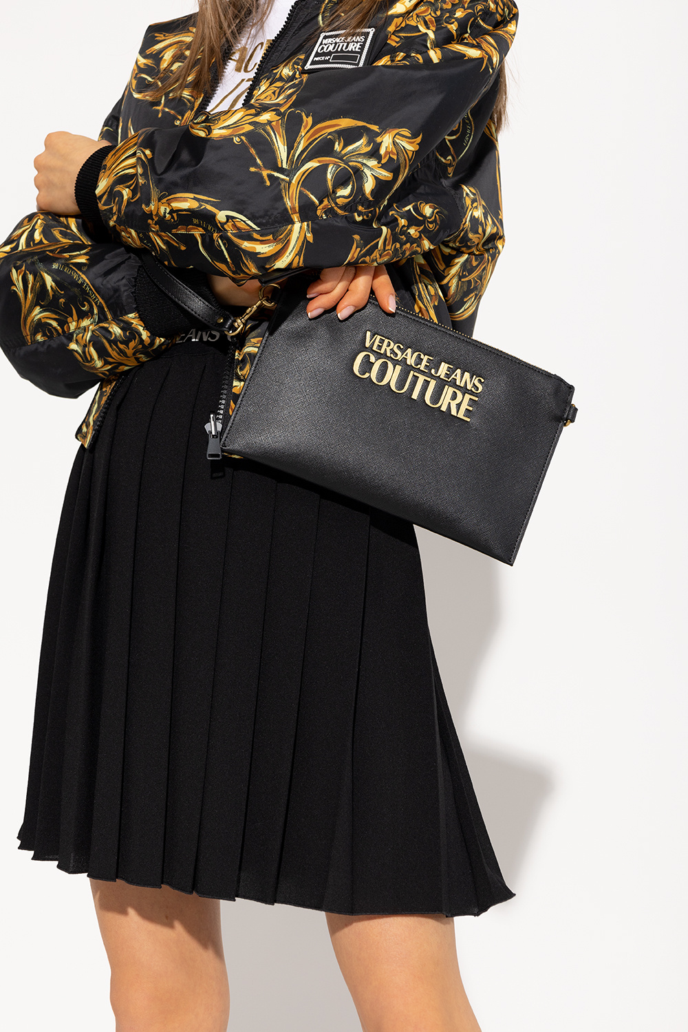 draped snakeskin-print dress Shoulder bag with logo