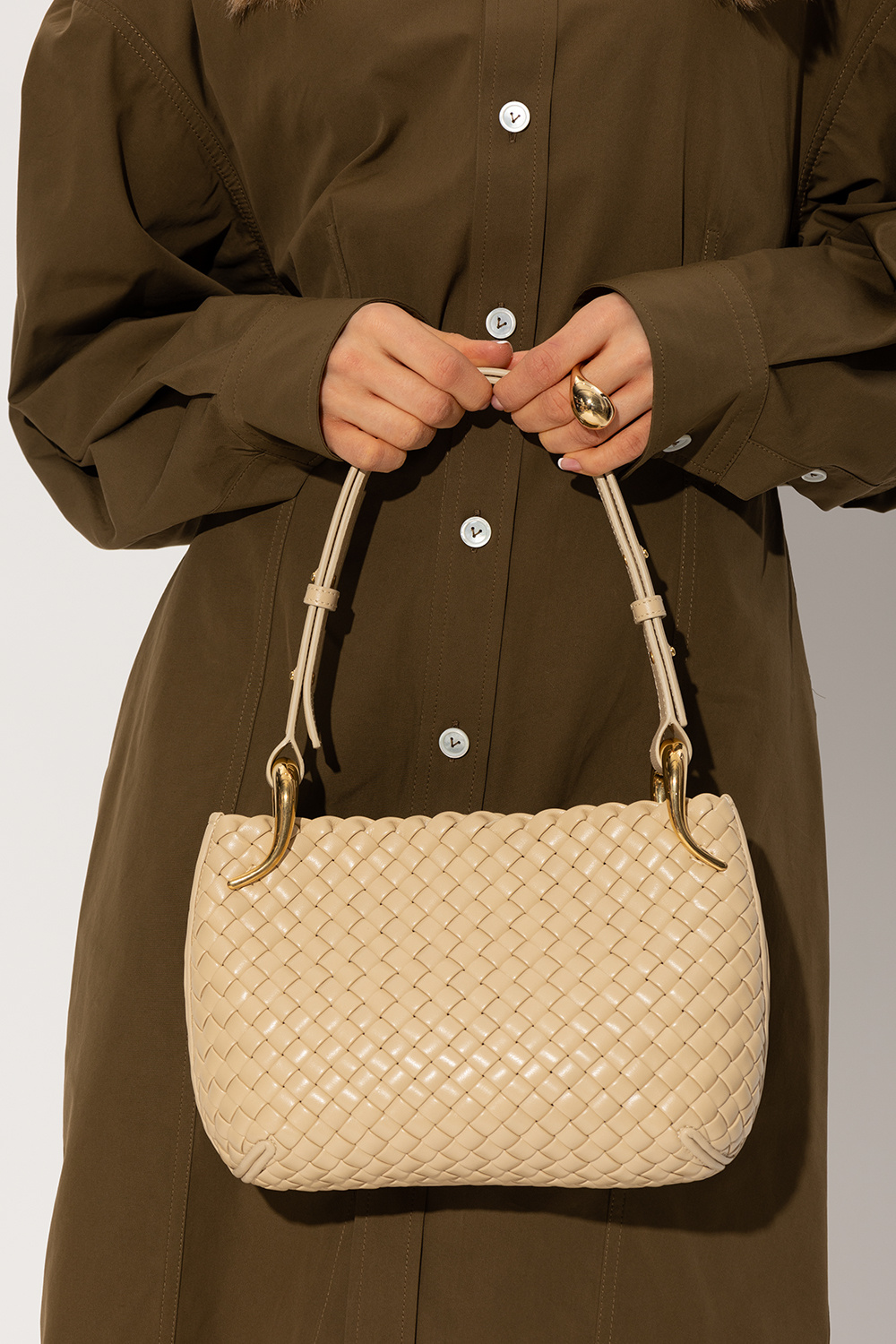 Bottega Veneta Small Clicker Intrecciato Leather Shoulder Bag