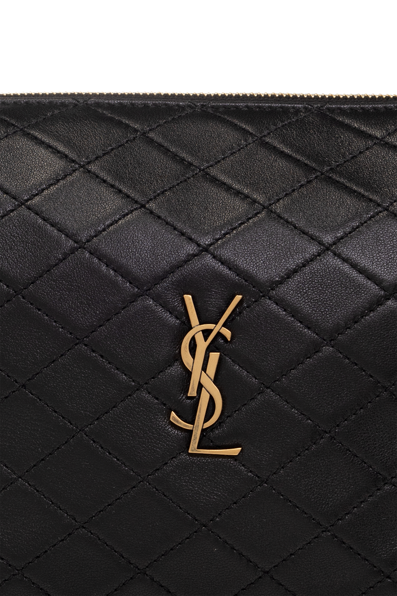 Saint Laurent Gaby Monogram-plaque Quilted-leather Pouch in Gray