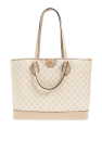 Gucci shoulder bag in beige monogram canvas and brown leather