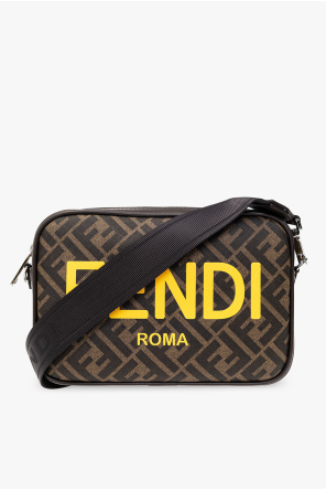 Fendi travel bag in monogram canvas and brown leather