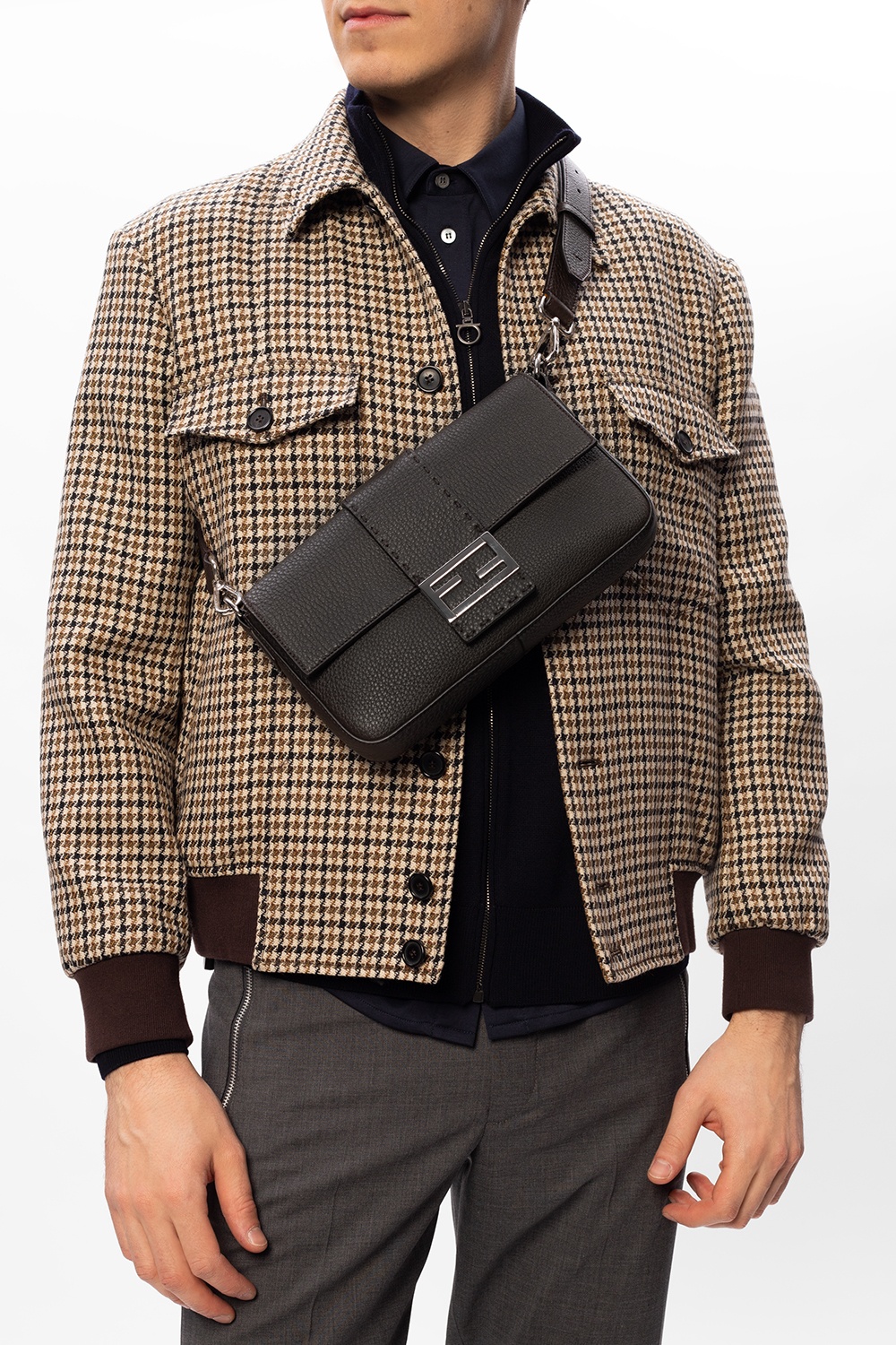 Fendi Flat Baguette Leather Messenger Bag for Men