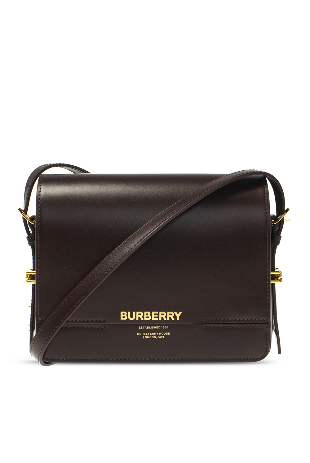 Burberry Small Grace BLACK Stripe Leather Strap Handbag Bag Black