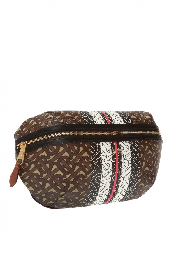 BURBERRY: Bum E-canvas belt bag with logo - Brown