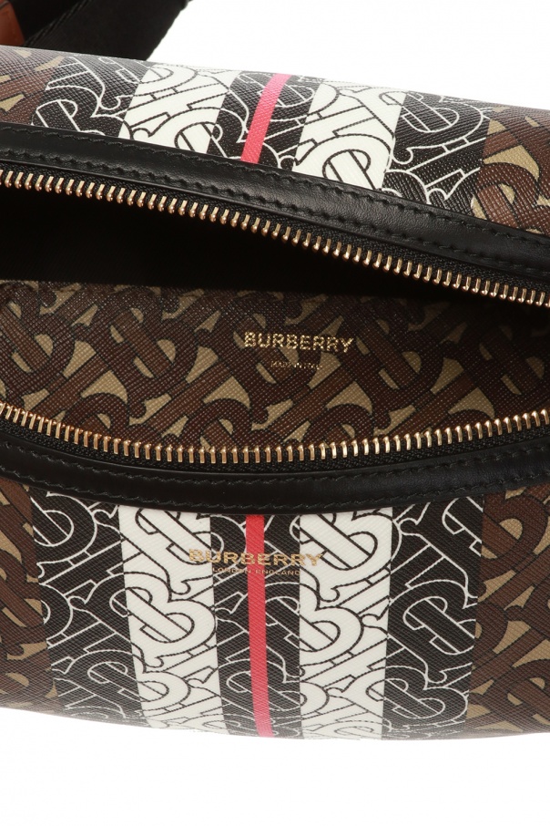 BURBERRY E-Canvas Monogram Stripe XL Sonny Bum Bag Bridle Brown