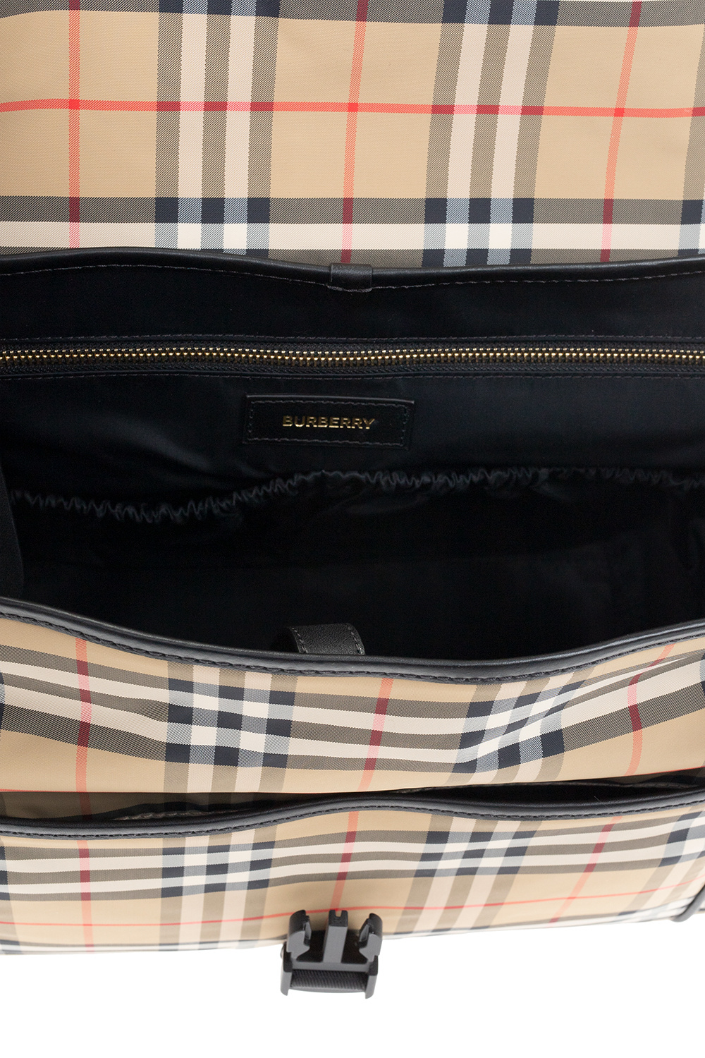 Burberry Black/Beige Housecheck Canvas and Leather Square Logo Buckle Belt  85CM