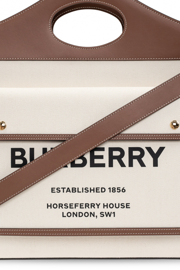 burberry medium two tone canvas and leather pocket bag