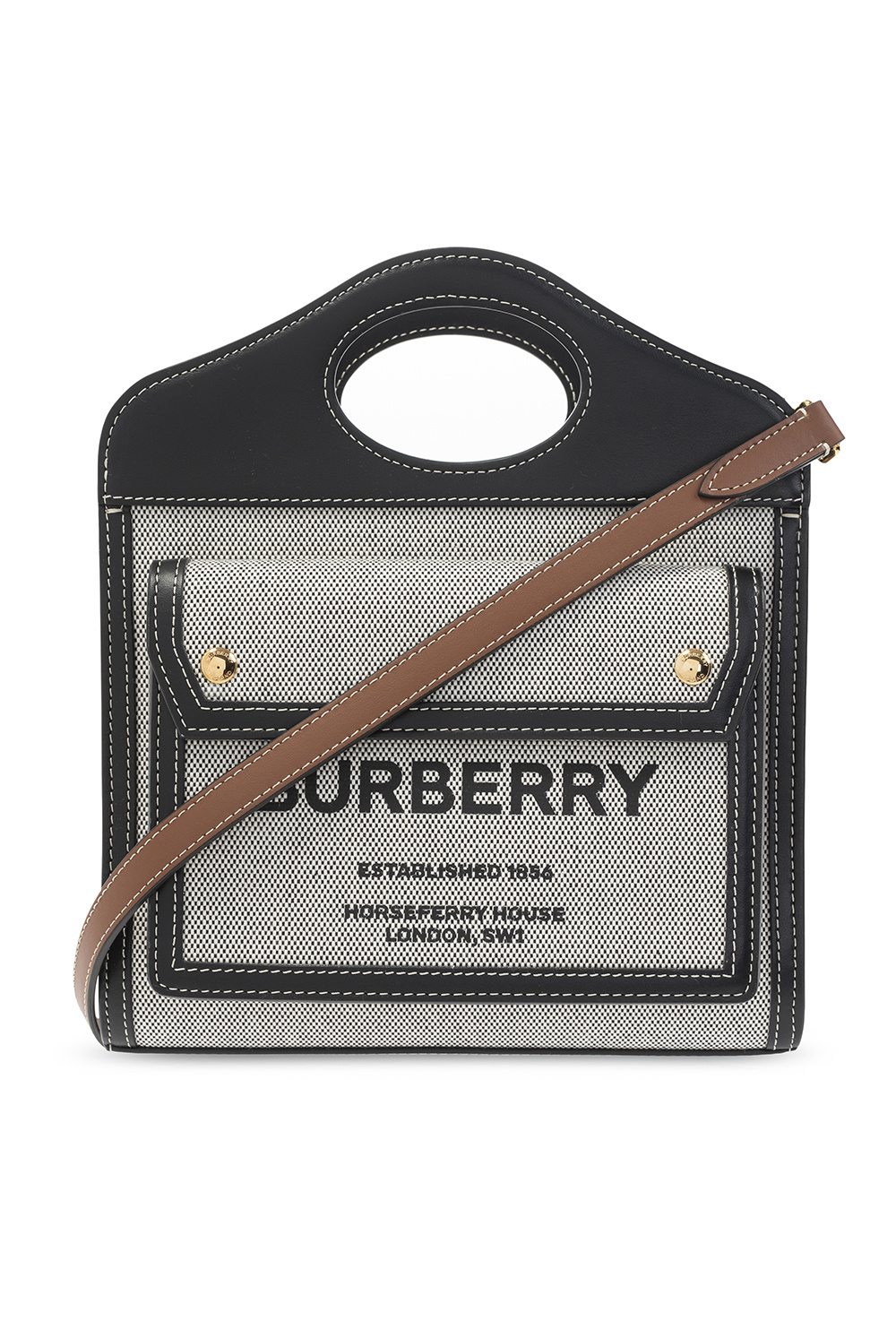 Pochette-cintura Burberry TB in tela monogram marrone e pelle nera