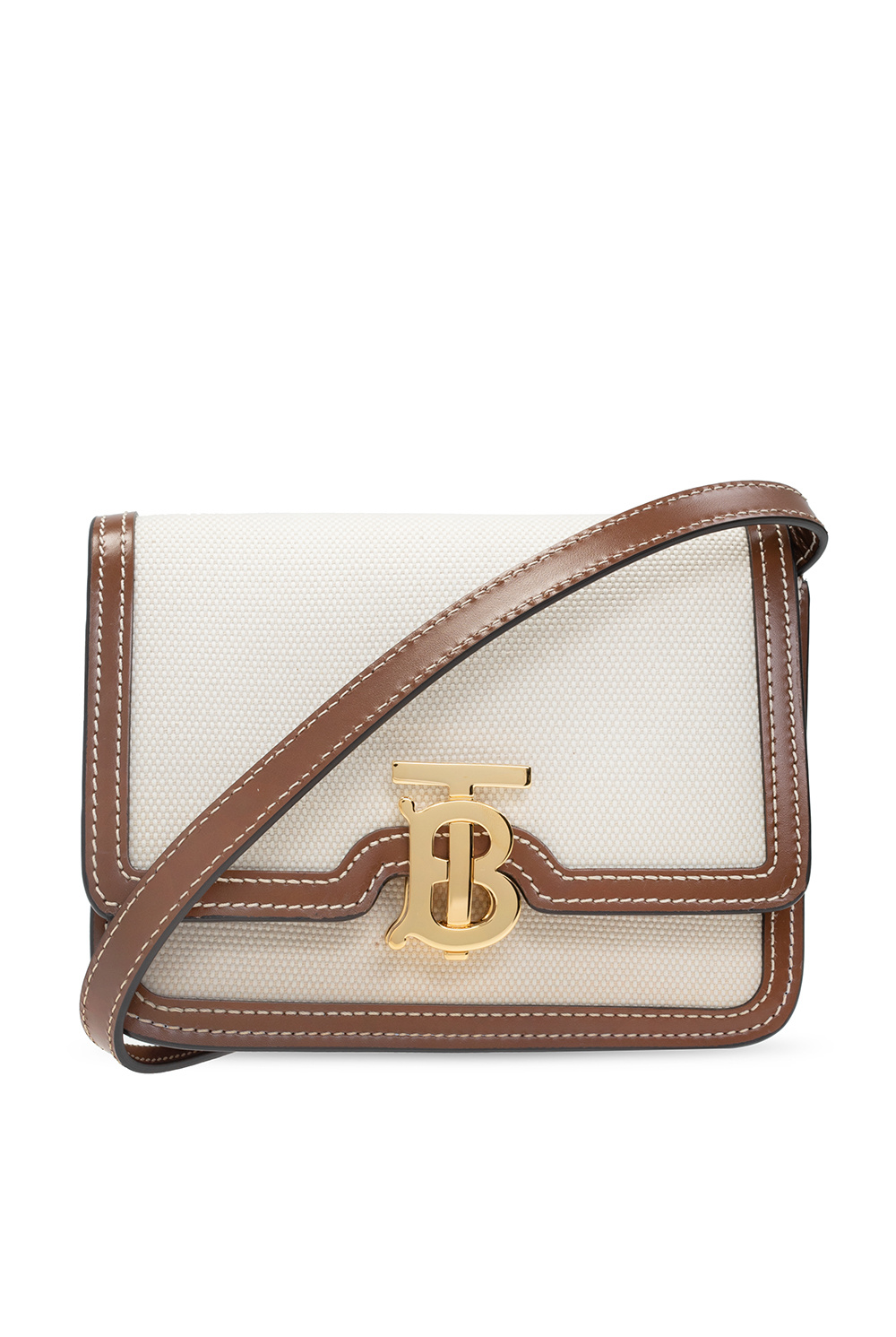 Burberry The Bridle Bag In Leather And Haymarket Check Natural