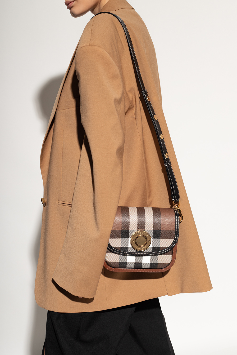 Burberry Check and Leather Elizabeth Bag Medium Dark Birch Brown in  Cotton/Polyurethane with Gold-tone - US