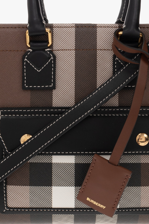 Burberry Mini Check and Leather Freya Tote Bag Dark Birch Brown in  Cotton/Polyurethane with Gold-tone - US