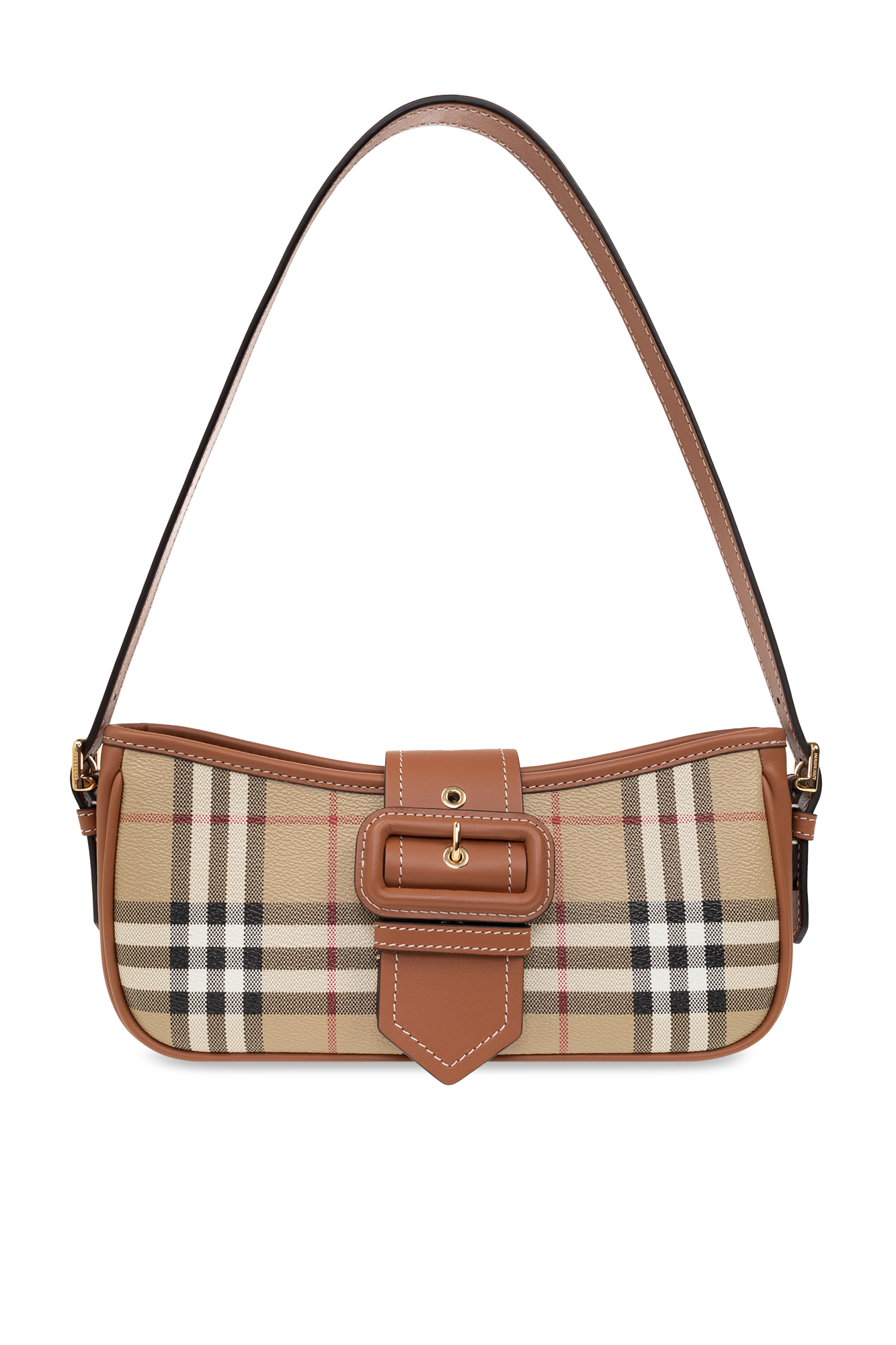 BURBERRY: Briar bag in canvas check and leather - Brown