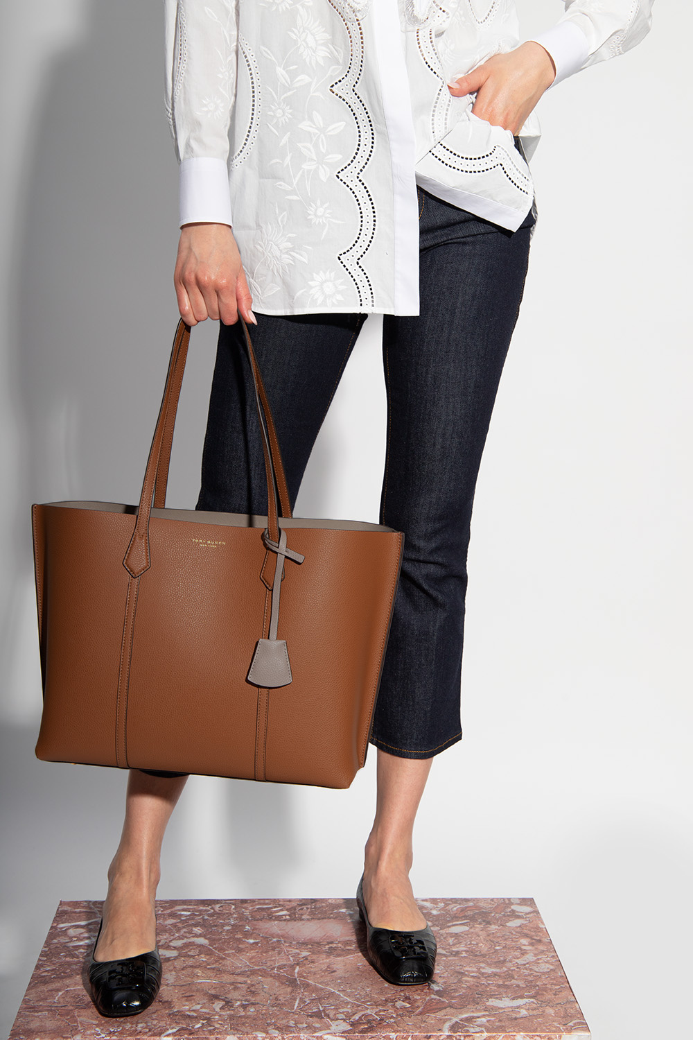 Tory Burch Brown Leather Triple Compartment Perry Tote Tory Burch