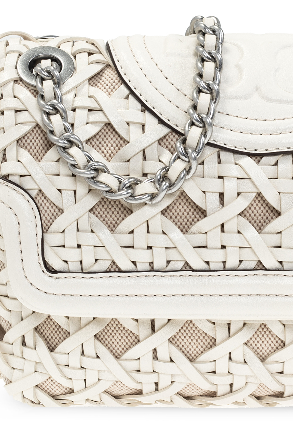Tory Burch White Fleming Bouclé Quilted Shoulder Bag