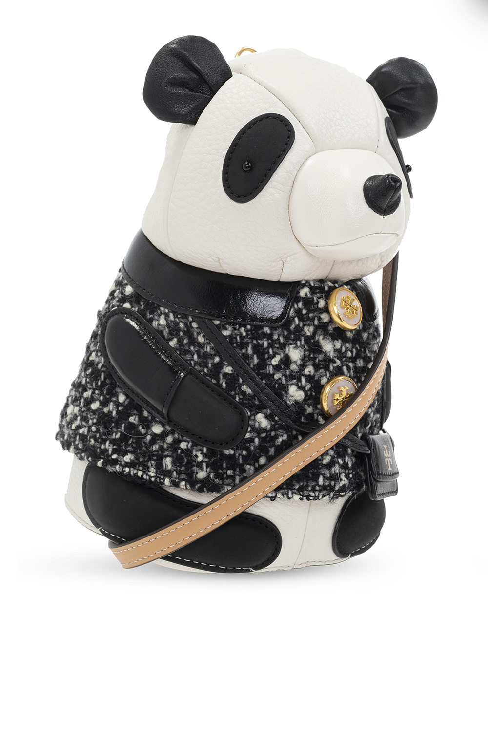 A giant panda made from Louis Vuitton handbags is displayed at