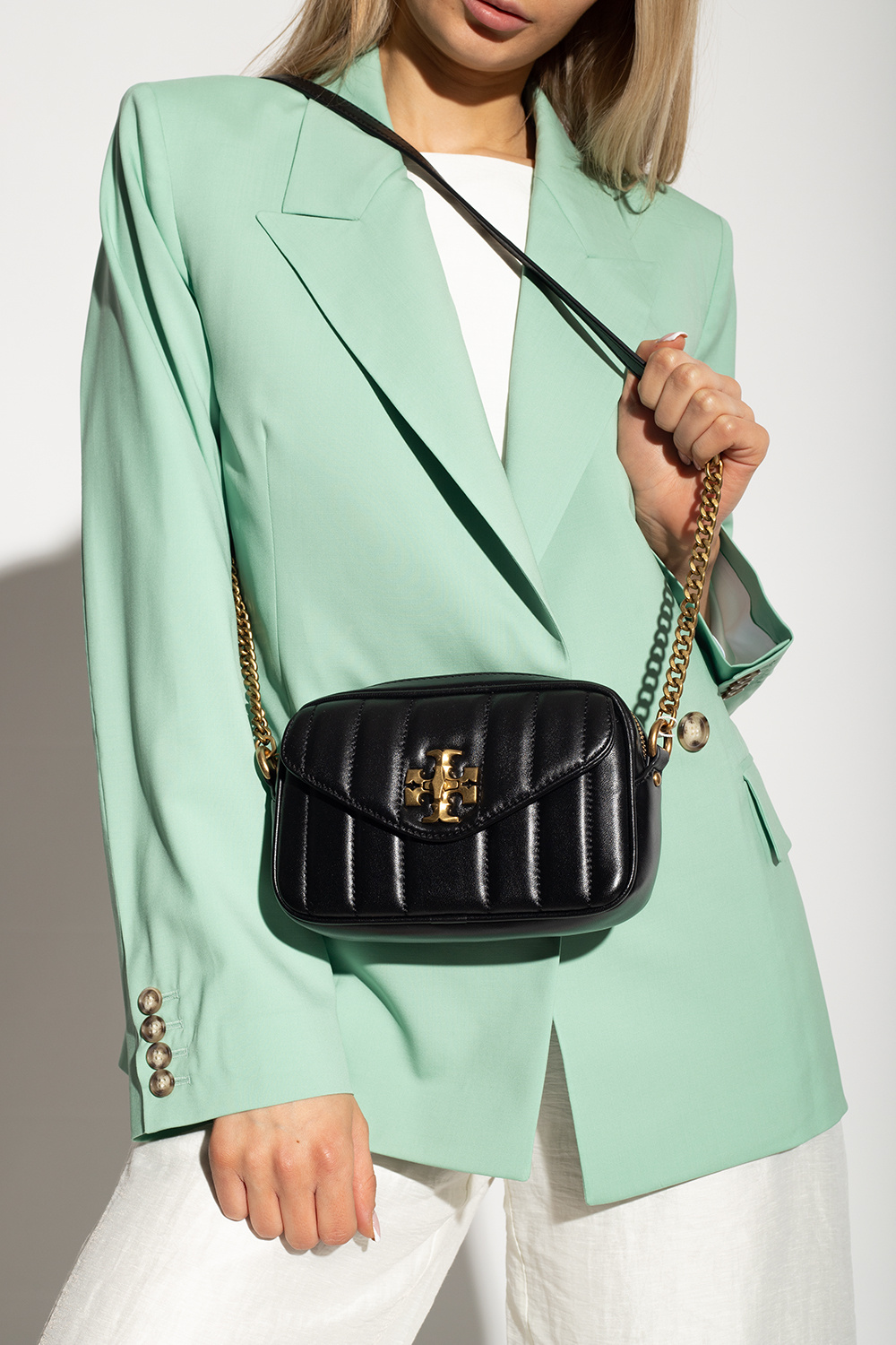Kira Mini Leather Shoulder Bag in Beige - Tory Burch