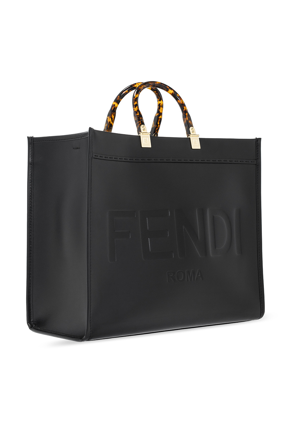 Fendi Large Sunshine Shopper Bag In ROMA Logo Calf Leather Brown