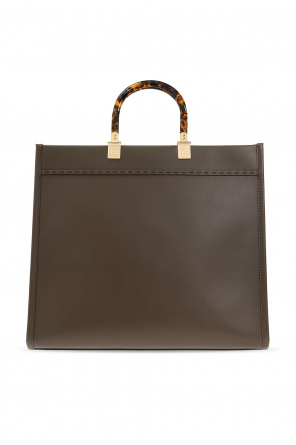 Fendi Mini Sunshine Shopper Bag In ROMA Logo FF Motif Fabric Brown