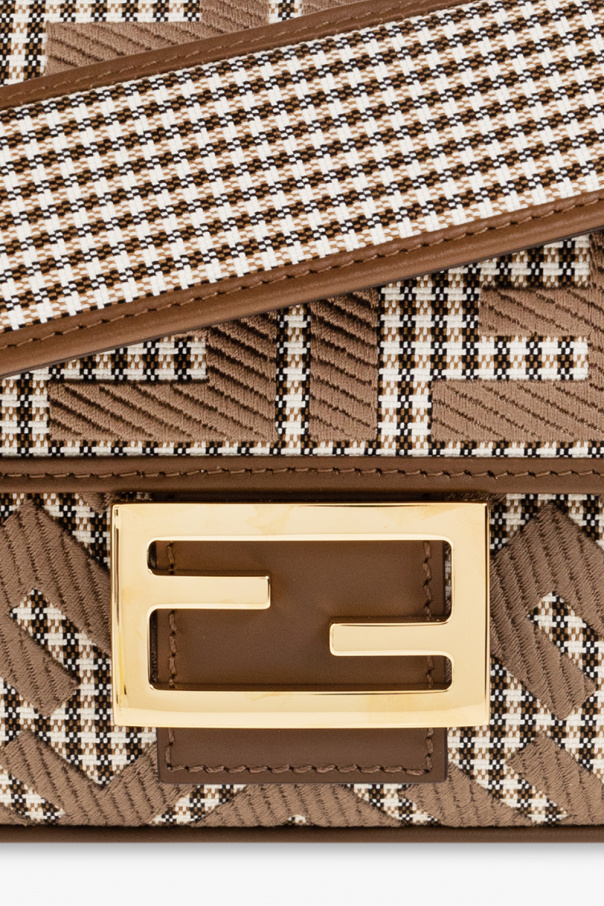 FENDI: Baguette bag in raffia with embroidered FF monogram - Beige