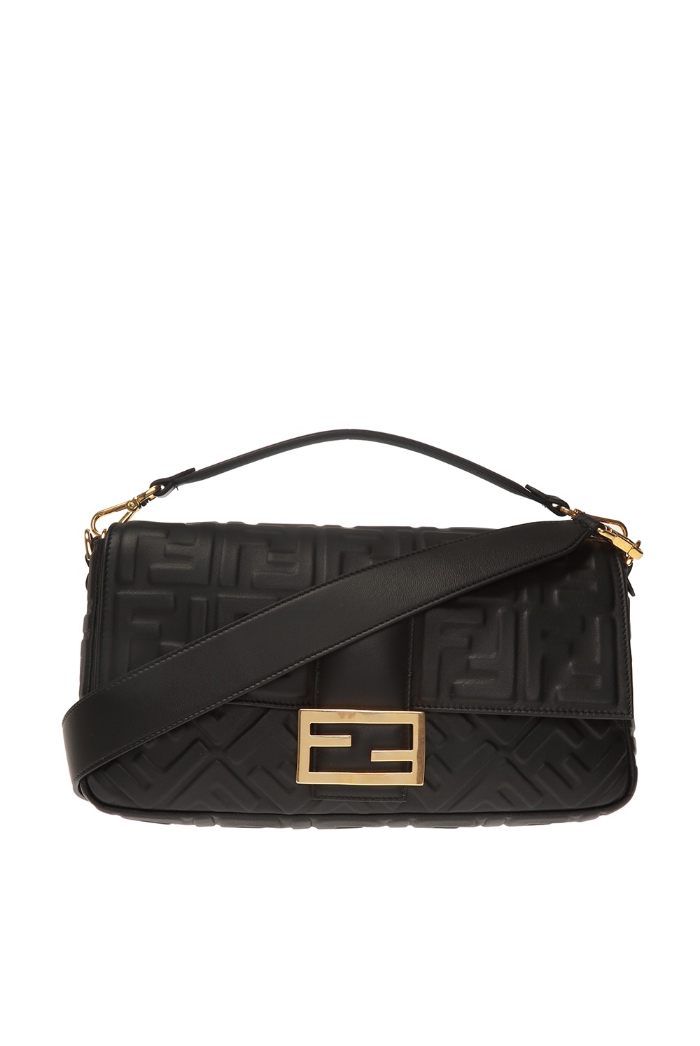 Fendi Black FF Embossed Leather Large Baguette Bag 8BR771