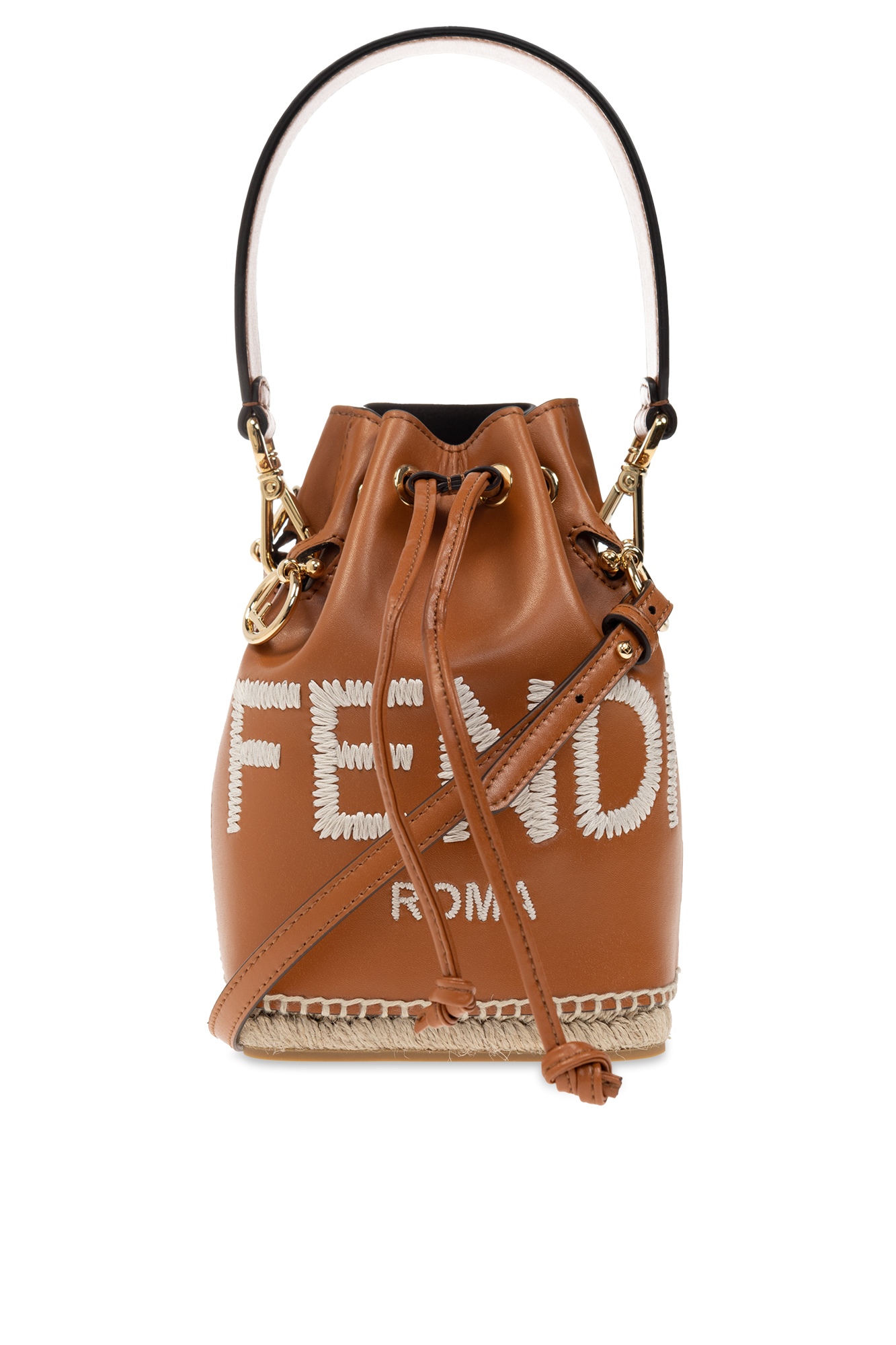 Fendi Mini Mon Tresor Bucket Bag In ROMA Logo Calf Leather White