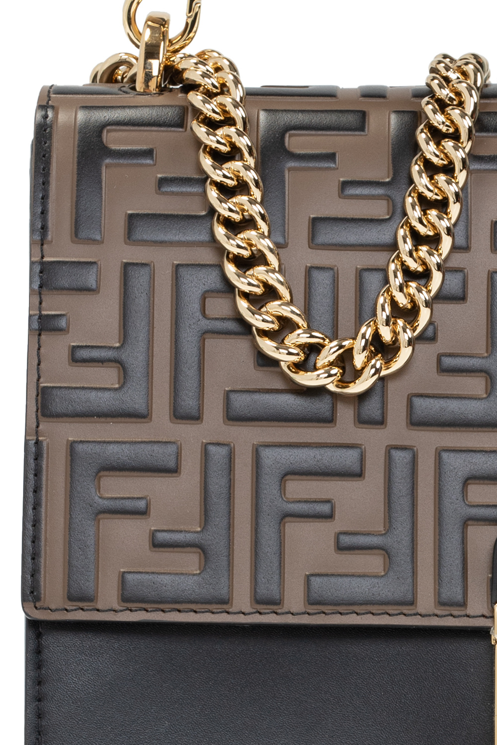 FENDI Kan U Small Embossed Leather Crossbody Bag Brown