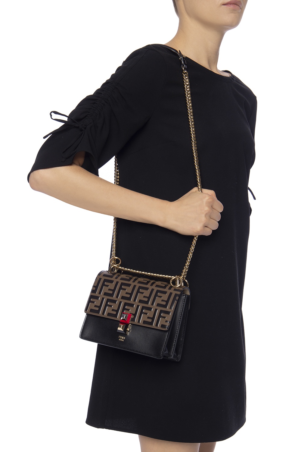 Fendi Kan I Shoulder Bag FF Small Black/Brown in Calfskin with