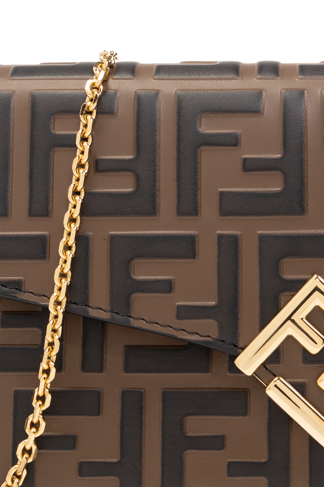 Fendi Brown Continental Ff Leather Chain Wallet