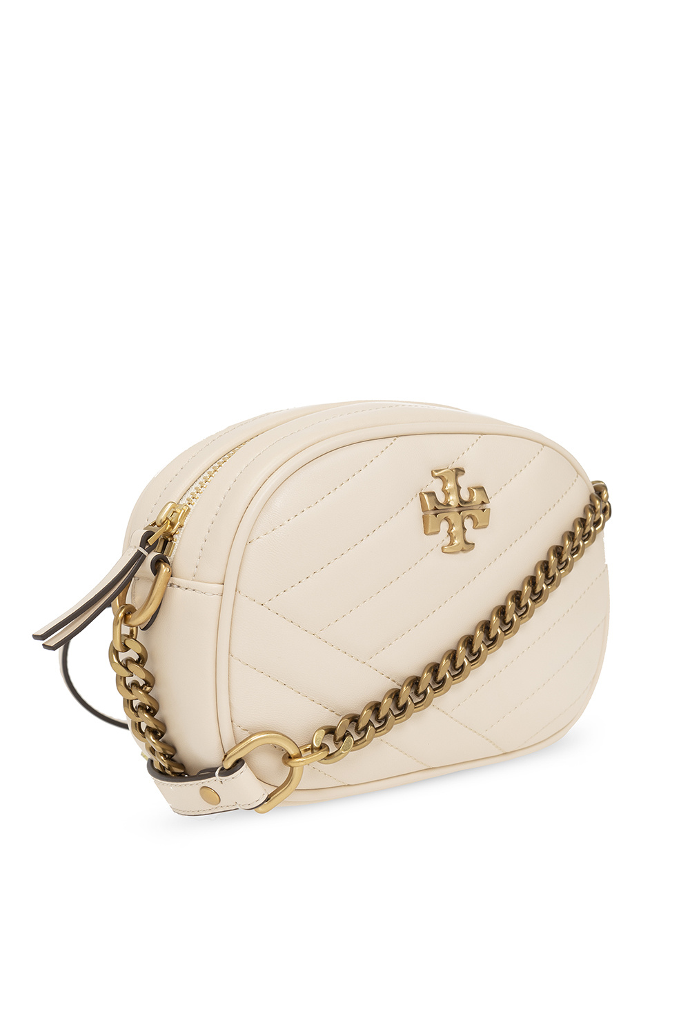 Kira Chevron Small Camera Hobo Bag - Tory Burch - New Cream - Leather