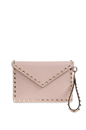 Cartera de mano de cuero con tachuelas
