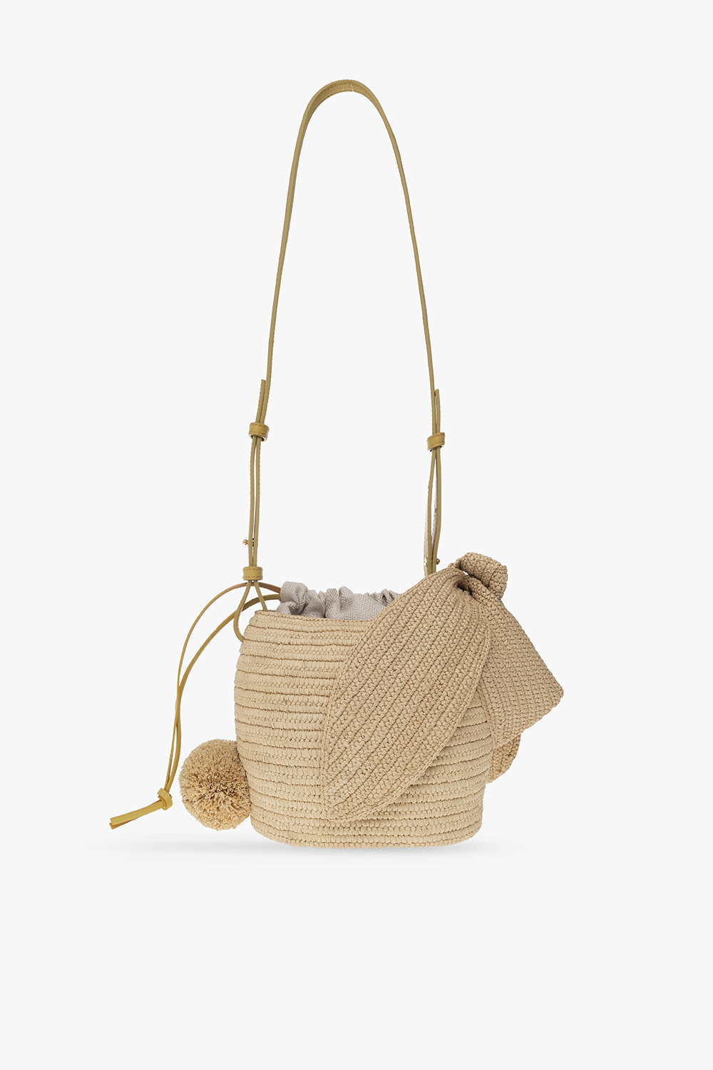 Bunny Bucket small leather-trimmed raffia shoulder bag