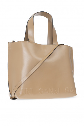 Ganni Leather shopper messenger bag