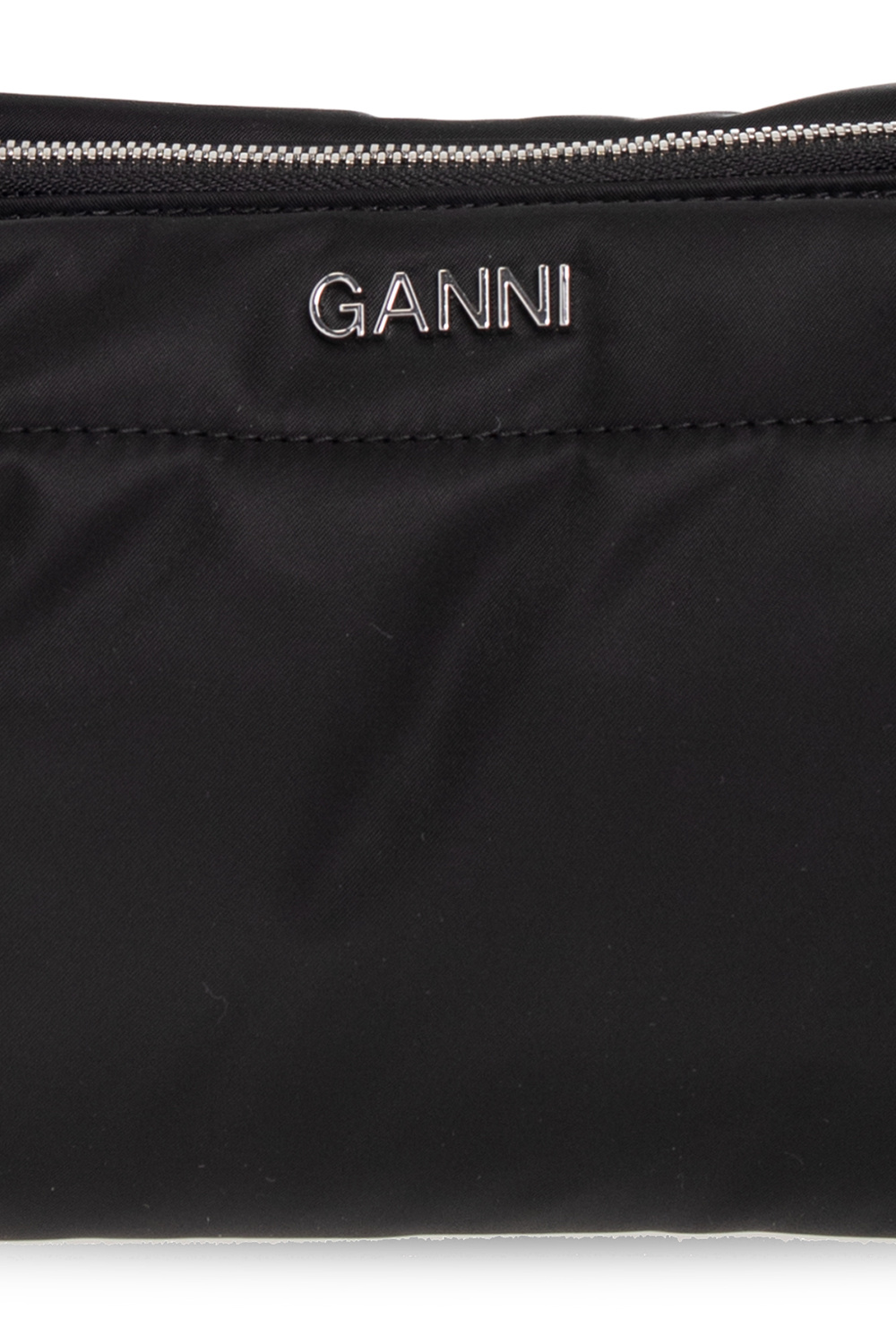 Ganni logo embroidered top-handle bag Nero