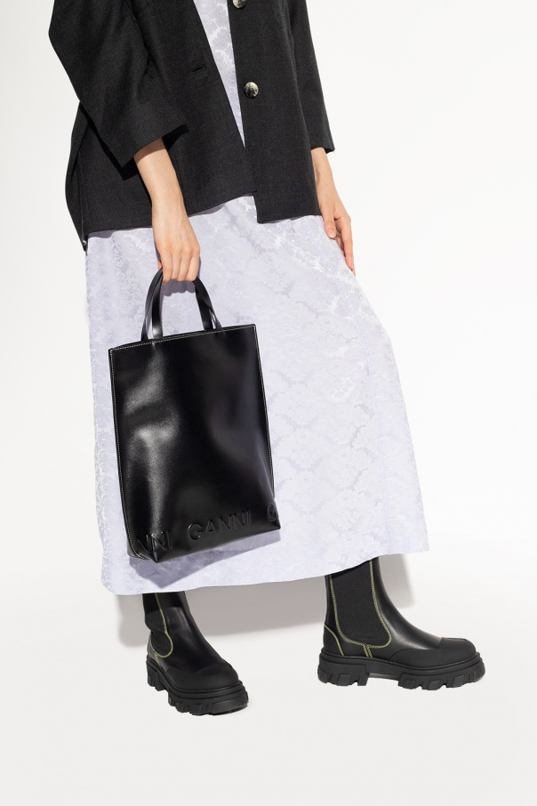 Ganni Leather shopper abstract-pattern bag