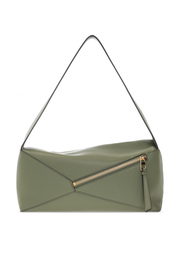 Puzzle Large Leather Shoulder Bag in Green - Loewe
