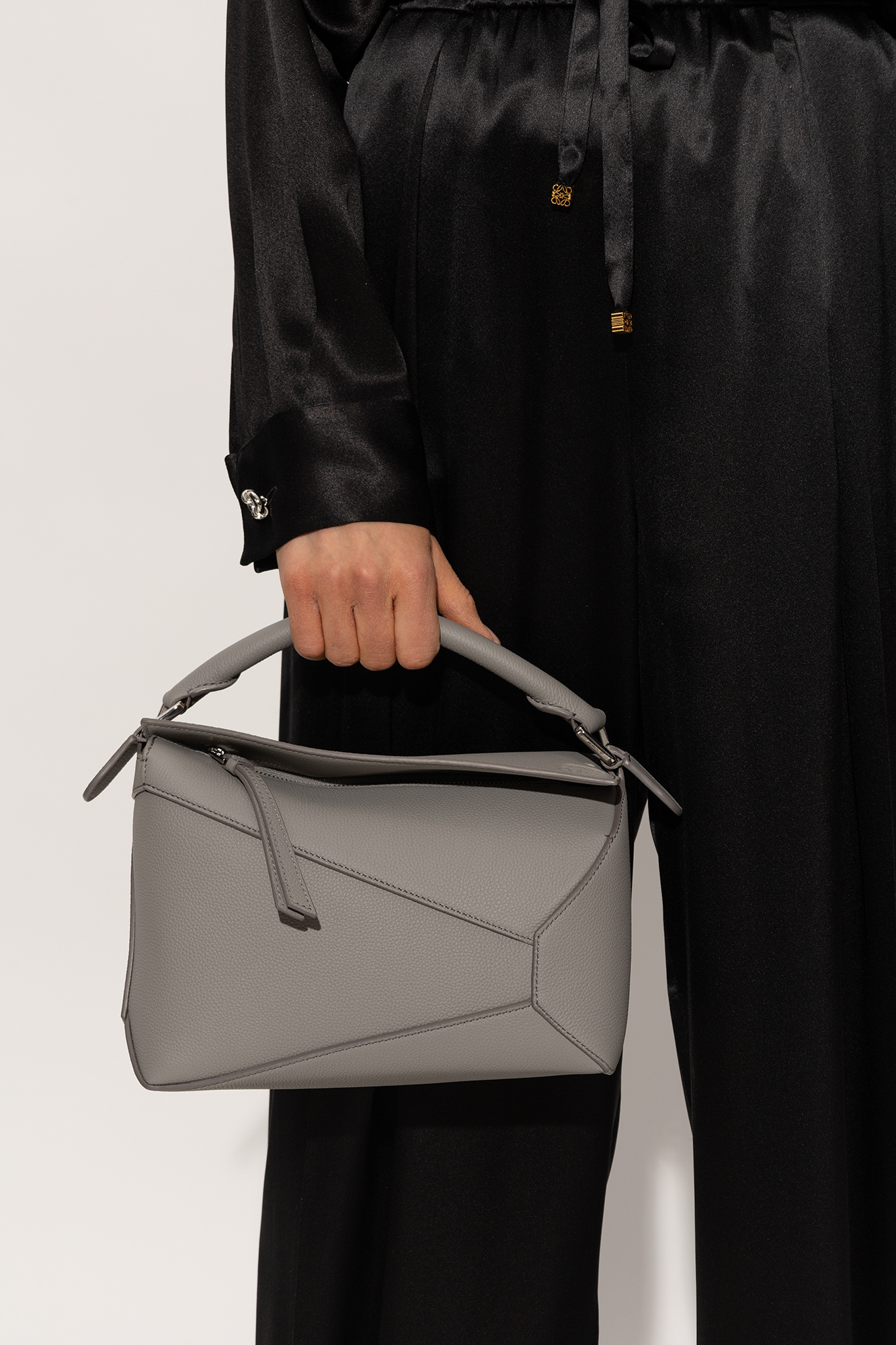 Loewe Mini Leather Puzzle Top-handle Bag In Grey